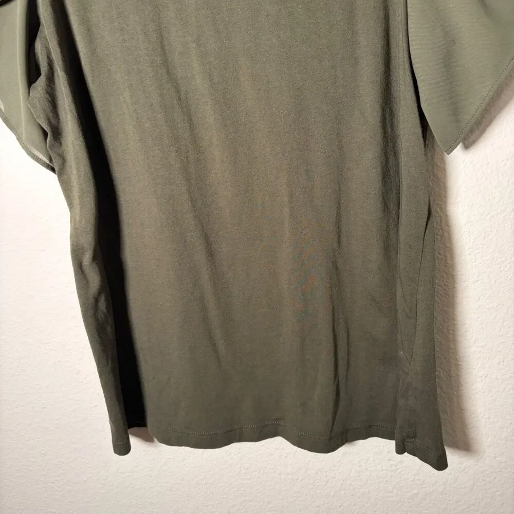 Michael Kors Blouse Women's Small Green Short Sleeve Ruffle Crew Neck Top